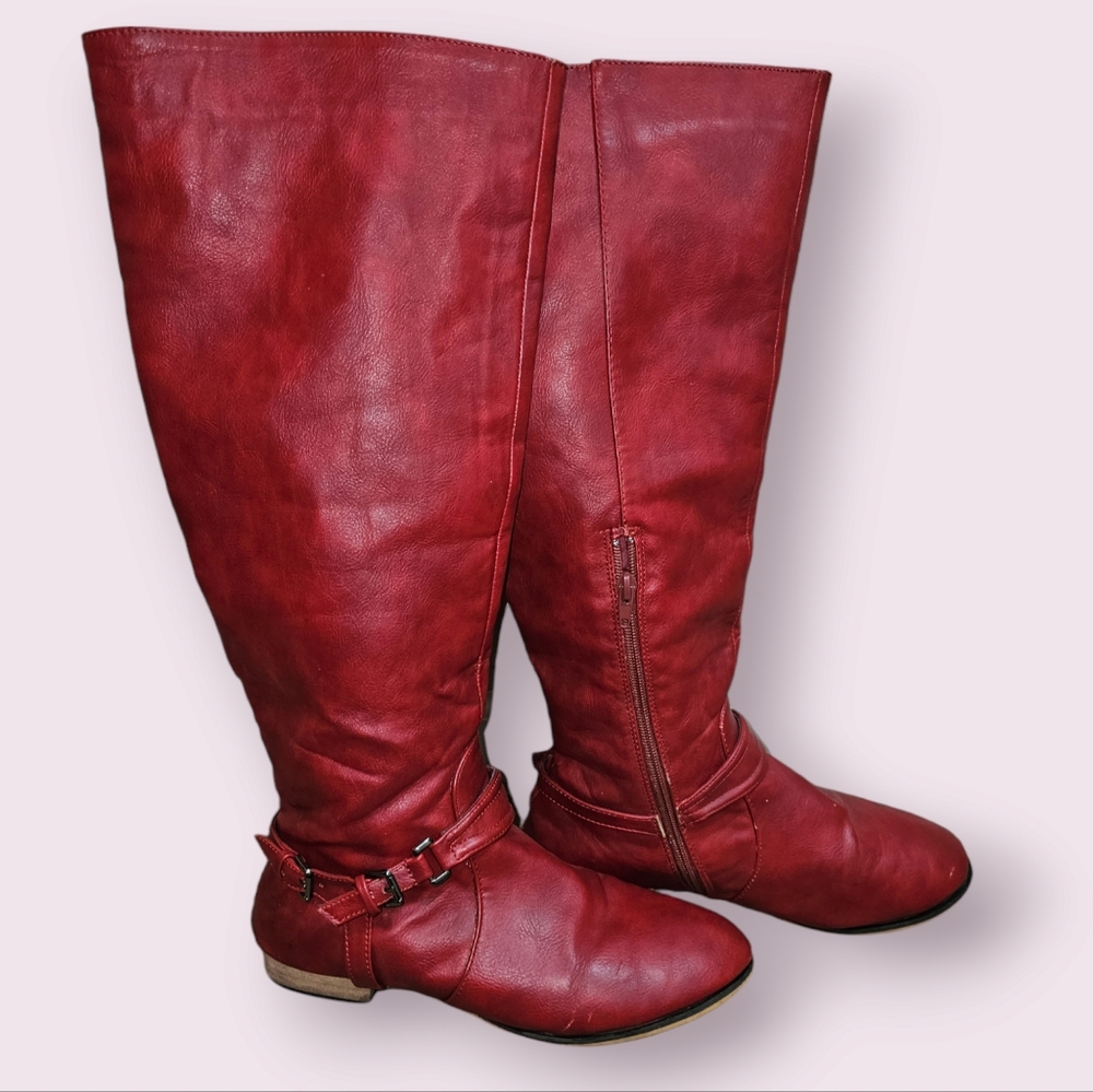 Red Faux Leather Boots. SIZE 9